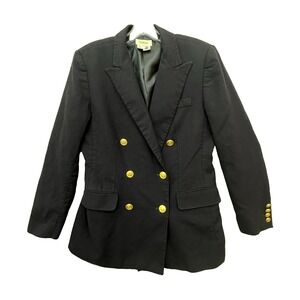 Talbots Vintage Wool Blazer 6 Navy Double Breasted Gold Crest Buttons USA Made